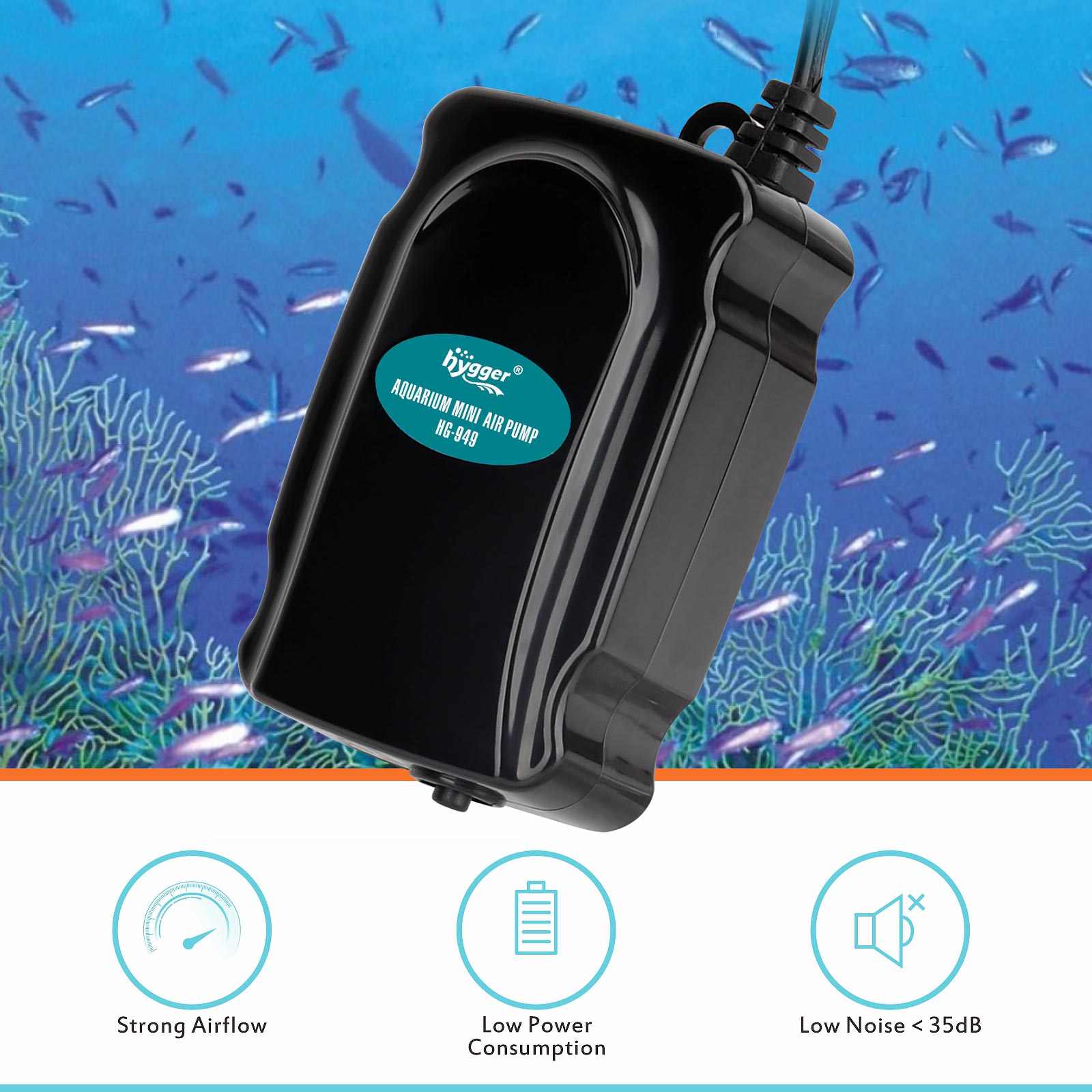  Hygger Quiet Mini Air Pump for Aquarium 1.5 Watt
