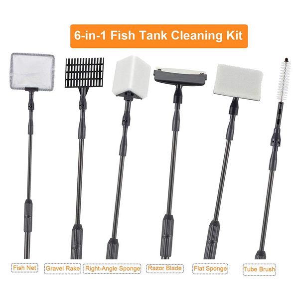 hygger Carbon Fiber 6 in 1 Aquarium Cleaning Tool Kit for