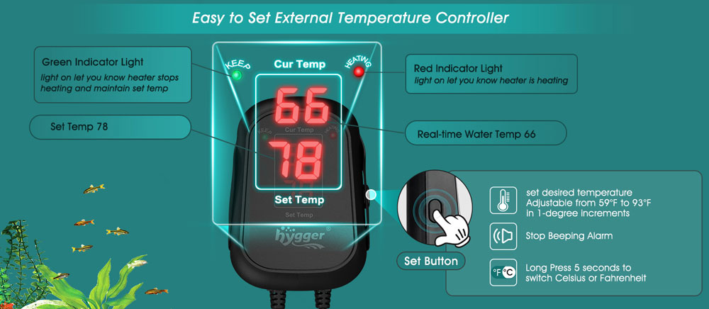 aquarium heater with external temperature controller