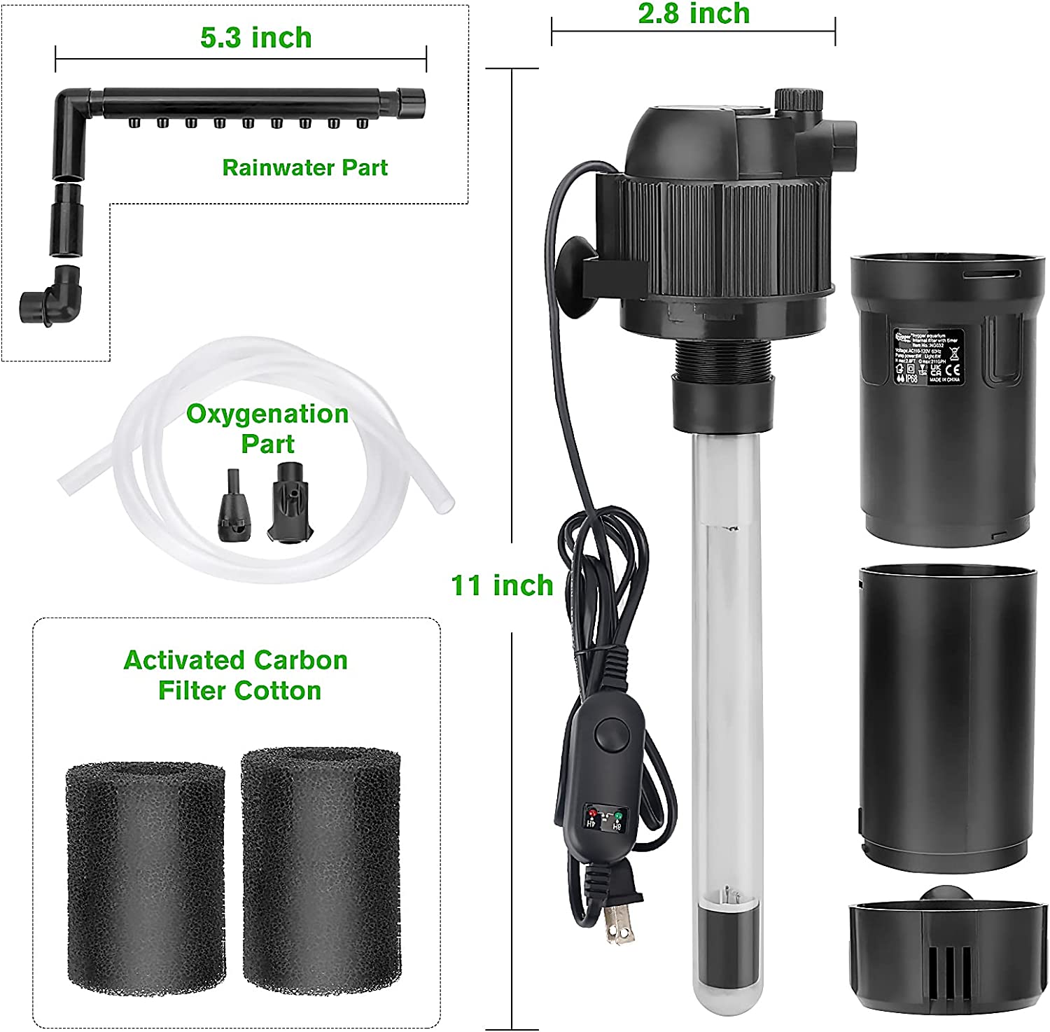 hygger 4-in-1 Submersible U-V Filter Pump, Internal Green Water Killer ...