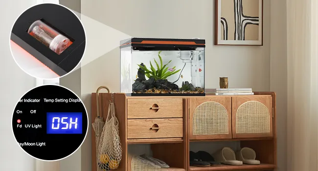 Hygger smart aquarium with digital temperature control and UV light for fish tank maintenance