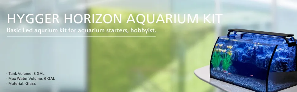 Hygger Horizon Aquarium Kit - 8GAL Basic LED aquarium for starters, hobbyist with glass tank and plants