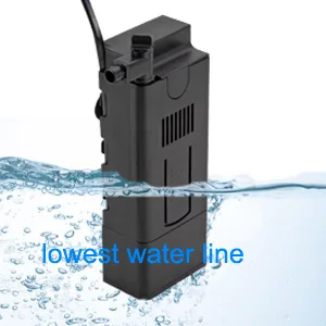Hygger aquarium water level sensor showing lowest water line in clear water