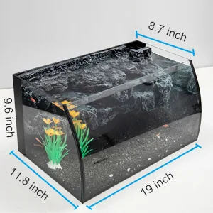 Hygger 19x11.8x9.6 inch aquarium with plants and fish, curved design, clear glass, 8.7 inch top width