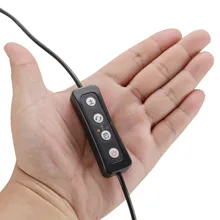 Hand holding a black hygger aquarium remote control with three buttons, connected by a black cable, for easy tank management.