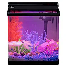 Hygger aquarium with vibrant coral reef, colorful fish, and purple lighting for home decoration