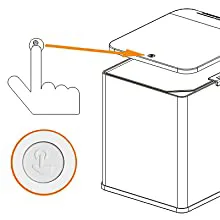 Hand pressing button on hygger aquarium lid with orange arrow pointing to control panel
