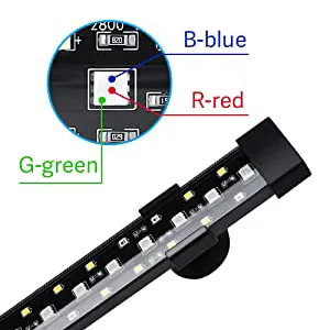 Hygger aquarium LED light strip with color-coded wiring: B-blue, R-red, G-green for aquarium lighting setup