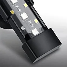 Close-up of Hygger aquarium LED light fixture with visible LED chips and black casing