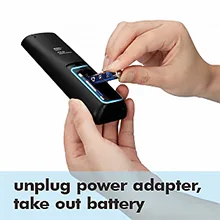Hands unplugging power adapter and removing battery from Hygger aquarium device