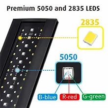 Hygger aquarium LED lights with 5050 and 2835 LEDs for vibrant aquarium lighting, featuring blue, red, and green colors.