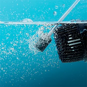 Hygger aquarium air pump creating bubbles in clear blue water for fish tank oxygenation