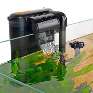 Hygger aquarium water pump with clear water flow and green plants in a glass tank