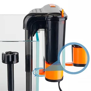 Hygger aquarium cleaner with orange and black design, featuring a suction tube and filter system for efficient tank maintenan