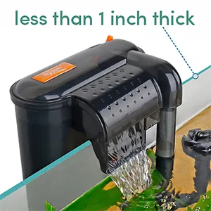 Hygger aquarium filter with less than 1 inch thickness, showing water flow and compact design for aquariums