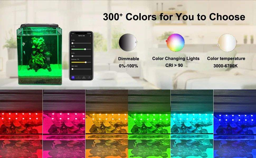 Hygger aquarium LED lights with 300+ color options, dimmable, color changing, and adjustable color temperature for vibrant fi