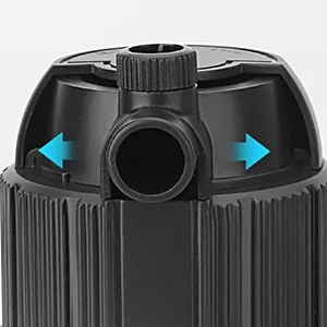 Hygger aquarium filter with blue arrows showing water flow direction for efficient cleaning