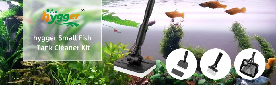 Hygger Small Fish Tank Cleaner Kit with siphon, brush, and net for aquarium maintenance