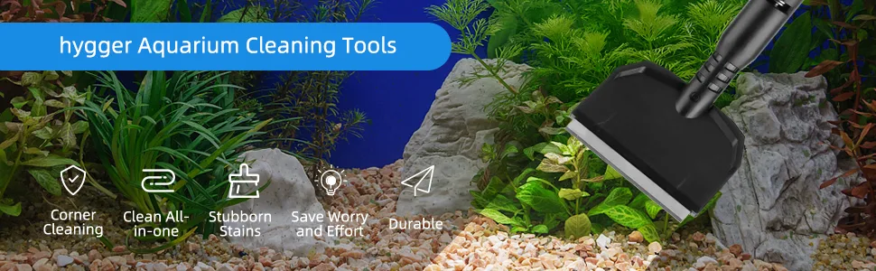 Hygger aquarium cleaning tool with corner cleaning, all-in-one design, stubborn stain removal, save worry and effort, durable