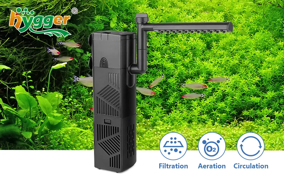 Hygger aquarium filter system with filtration, aeration, and circulation features for healthy fish tank environment