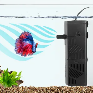 Hygger aquarium air pump with betta fish and aquatic plants in a clean tank setup