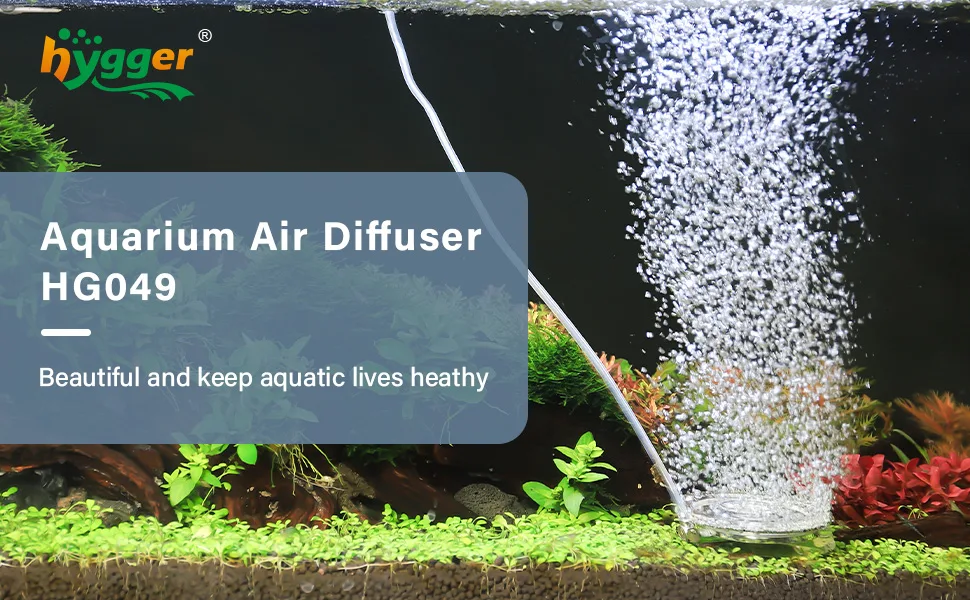 Hygger HG049 Aquarium Air Diffuser creating gentle bubbles for healthy aquatic plants and fish in a vibrant tank setup
