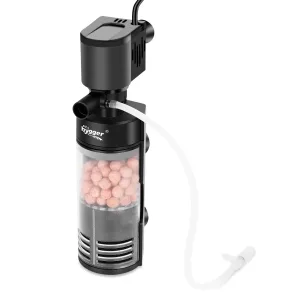 Hygger aquarium filter with pink balls and clear tube for water purification