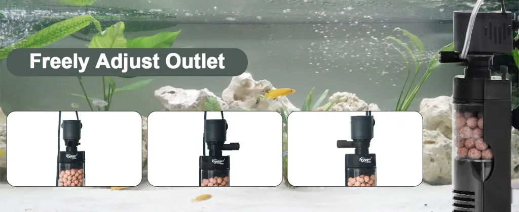 Hygger aquarium filter with adjustable outlet for customizable water flow in fish tank