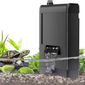 Hygger aquarium water pump with turtle and aquatic plants in a clean tank setup