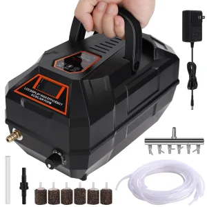 Hygger AC/DC Air Pump with LCD Display, 6-Outlet Air Stone Set, and Power Adapter for Aquariums