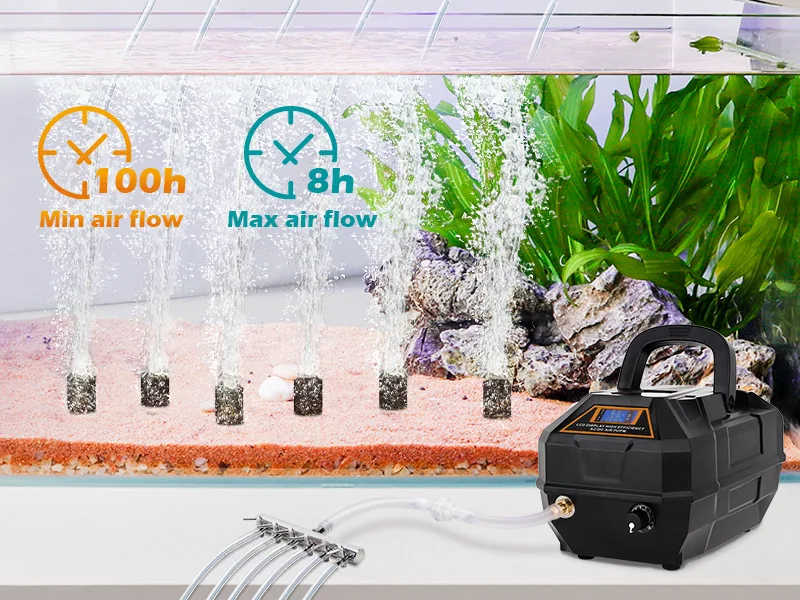Hygger aquarium air pump with adjustable airflow (100h min, 8h max) for fish tank oxygenation and plant growth