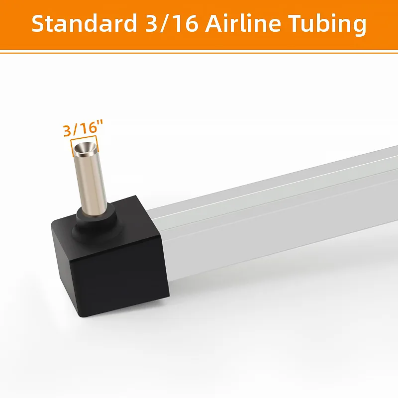 Standard 3/16" Airline Tubing for aquariums, showing 3/16" diameter connector with black base and metallic tube.
