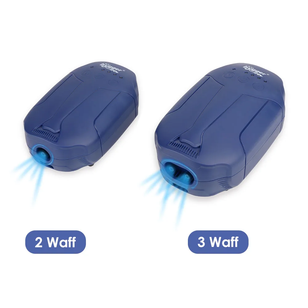 Hygger aquarium air pump with 2 or 3 waff outlets for fish tank aeration, blue LED lights, compact design