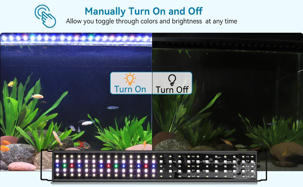 Hygger aquarium LED light control panel with manual on/off toggle for color and brightness adjustment