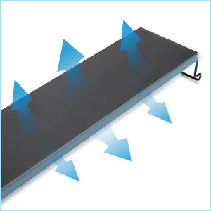 Hygger aquarium glass panel with blue arrows showing water flow direction for efficient circulation