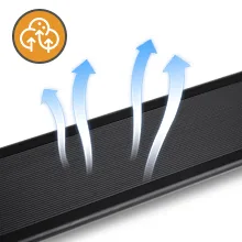 Hygger aquarium heater with blue airflow arrows and recycling icon for energy efficiency