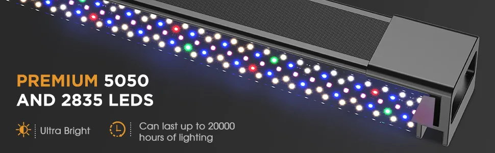 Premium 5050 and 2835 LED aquarium lighting strip with ultra-bright illumination and 20000-hour lifespan