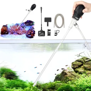 Hygger aquarium cleaner kit with siphon tube, net, and accessories for fish tank maintenance