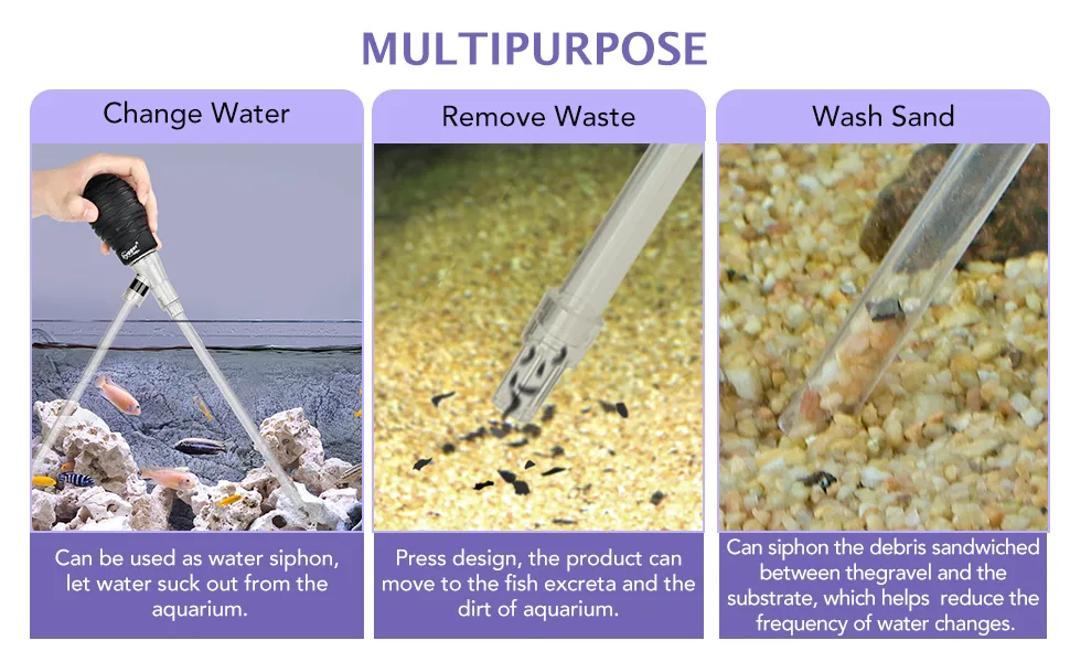 Hygger aquarium siphon tool for water change, waste removal, and sand washing with press design
