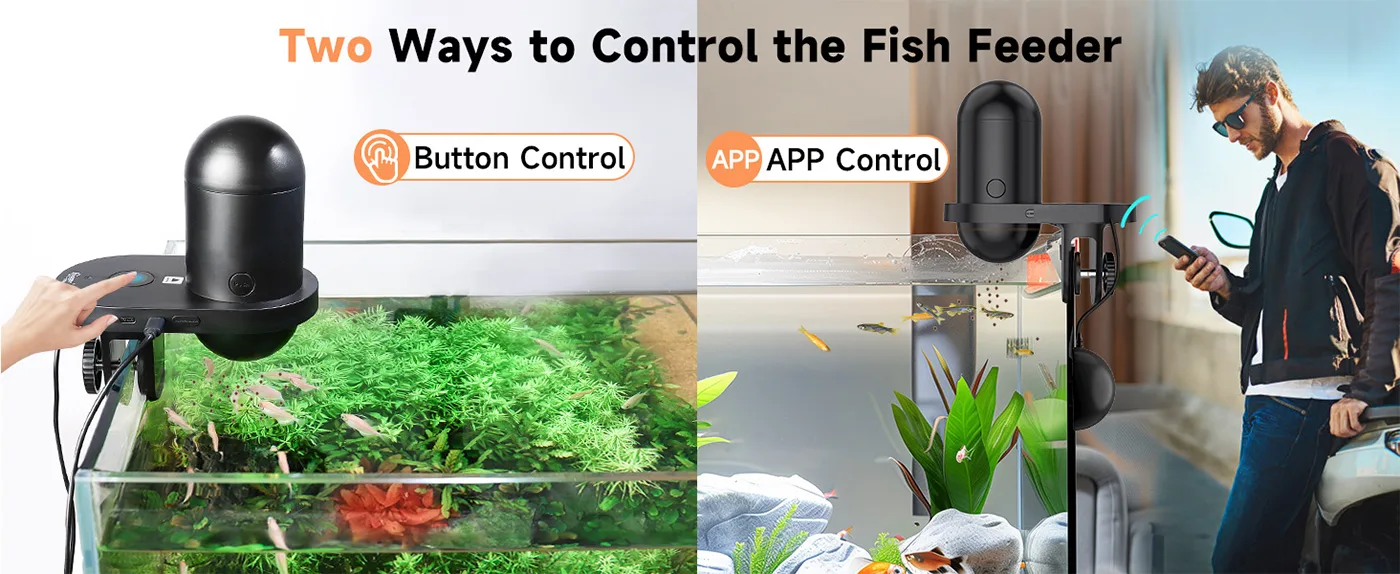 Hygger Fish Feeder with Button and APP Control for Aquariums