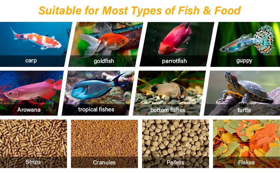 Hygger aquarium food suitable for carp, goldfish, parrotfish, guppy, Arowana, tropical fishes, bottom fishes, turtle, with st