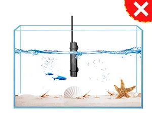 Hygger aquarium with water, fish, starfish, seashells, and a water pump