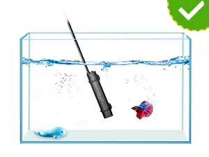 Hygger aquarium with fish, water, and a thermometer showing temperature control for optimal aquatic environment