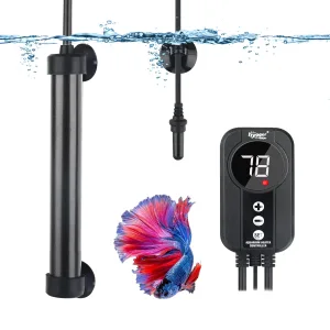 Hygger aquarium heater with digital controller and betta fish in water