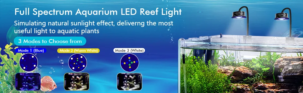 Full Spectrum Aquarium LED Reef Light with 3 Modes for Aquatic Plants