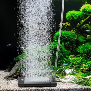 Hygger aquarium waterfall filter with flowing water, lush green plants, and colorful fish in a vibrant tank setup.