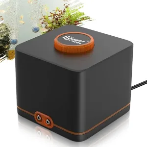 Hygger aquarium air pump with orange knob and power ports, designed for fish tank oxygenation