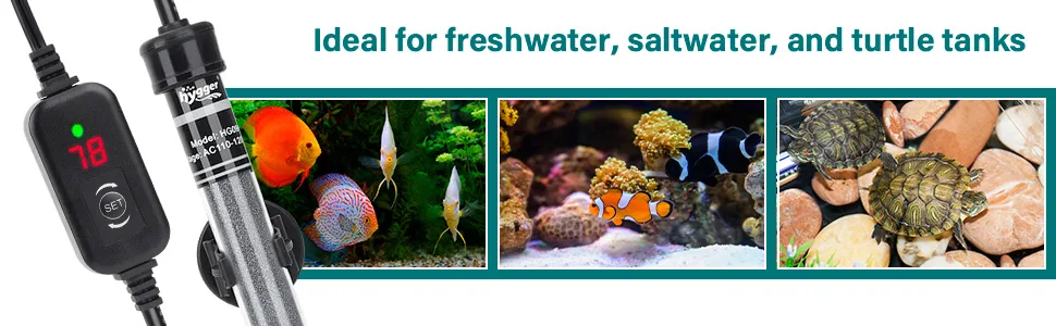 Hygger aquarium heater with digital display for freshwater, saltwater, and turtle tanks