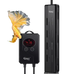 Hygger aquarium heater with digital display and adjustable temperature control for fish tank, featuring a vibrant betta fish.