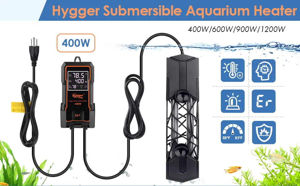 Hygger 400W Submersible Aquarium Heater with digital thermostat and adjustable temperature control for fish tanks